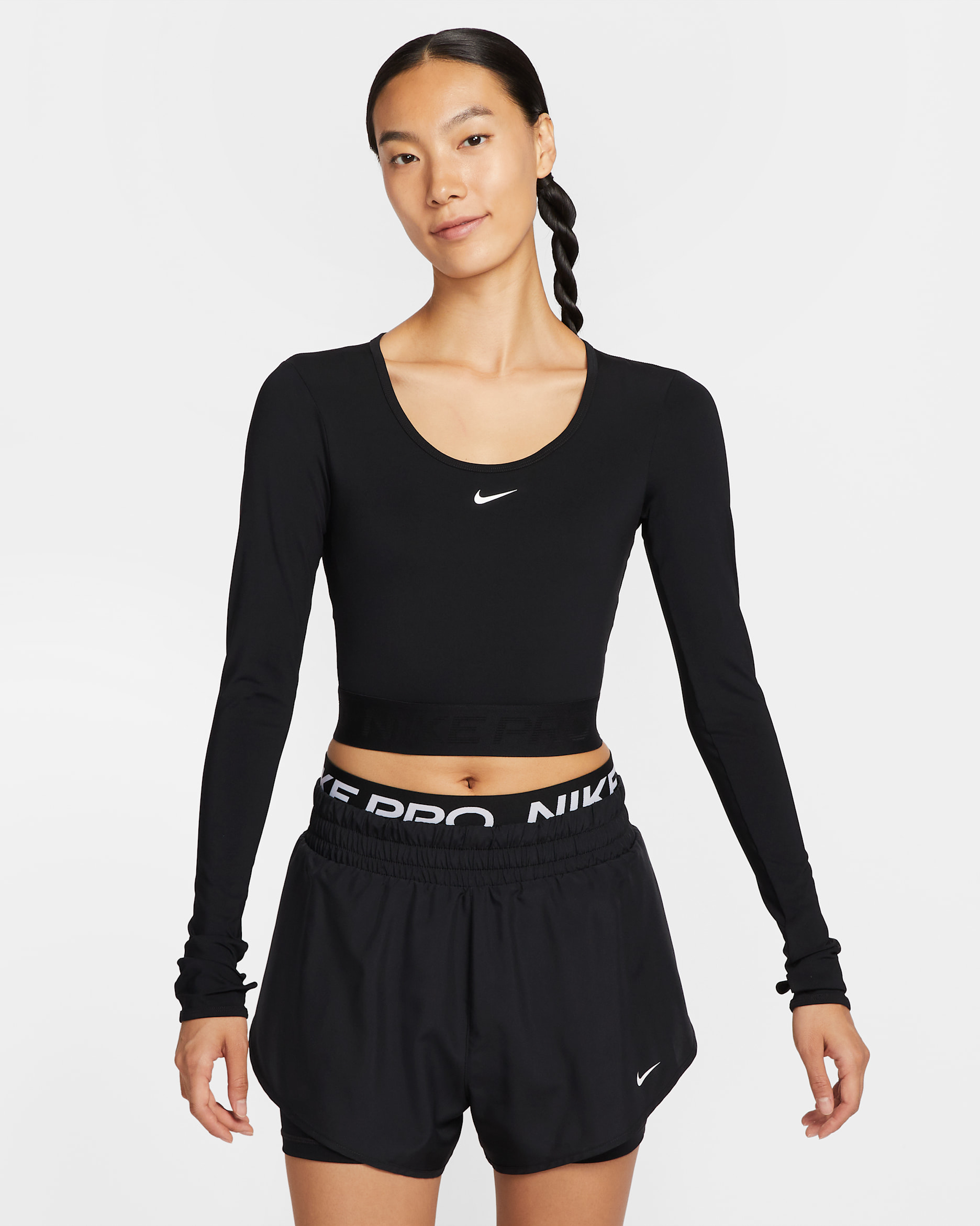 (取寄) ナイキ レディース プロ クロップ タイト Nike women Pro Crop Tight Black/White Nike Pro Women's Dri-FIT Cropped Long-Sleeve Top. Nike ID